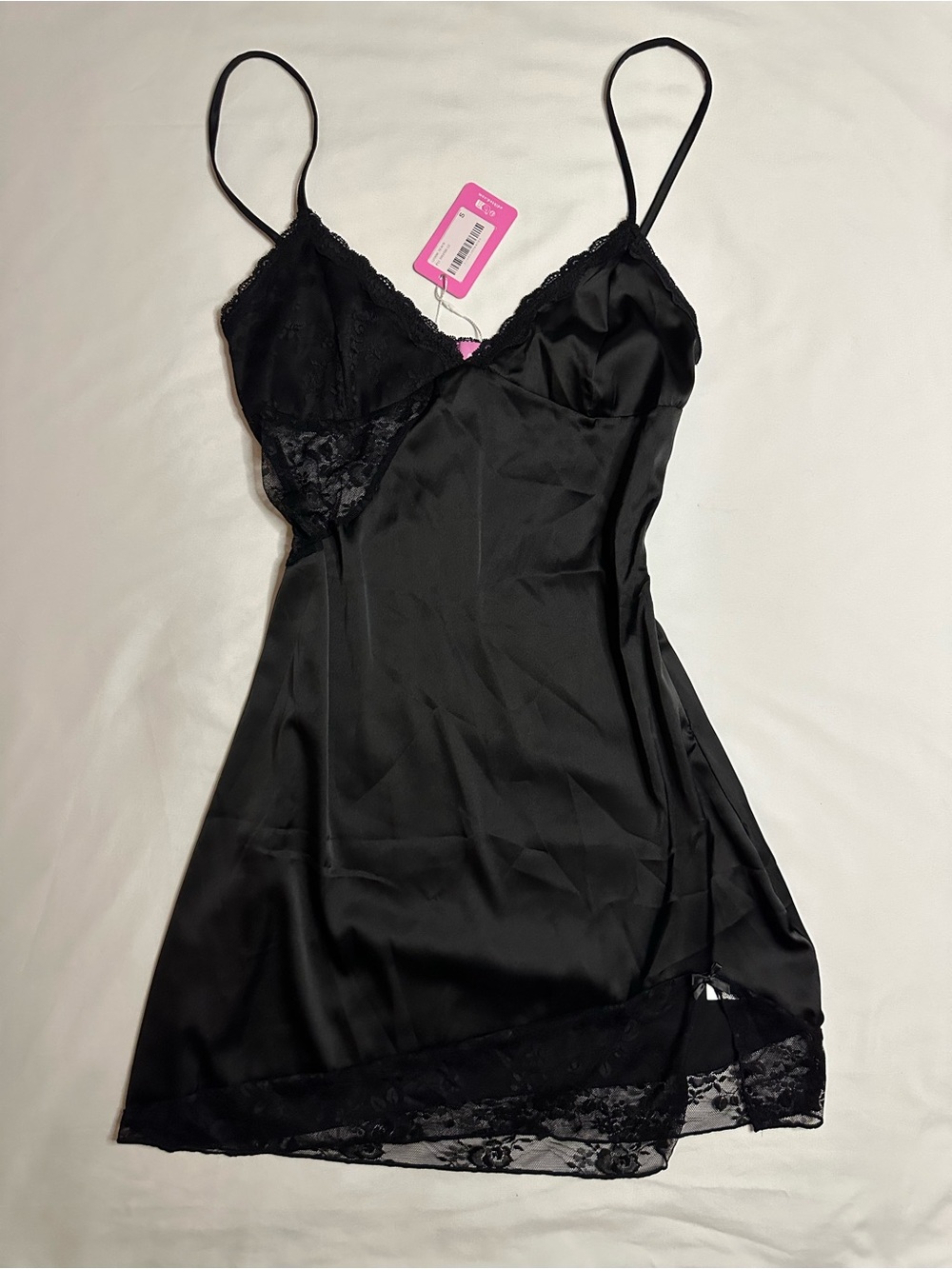 Edikted Black Satin Lace-Trim Slip Dress